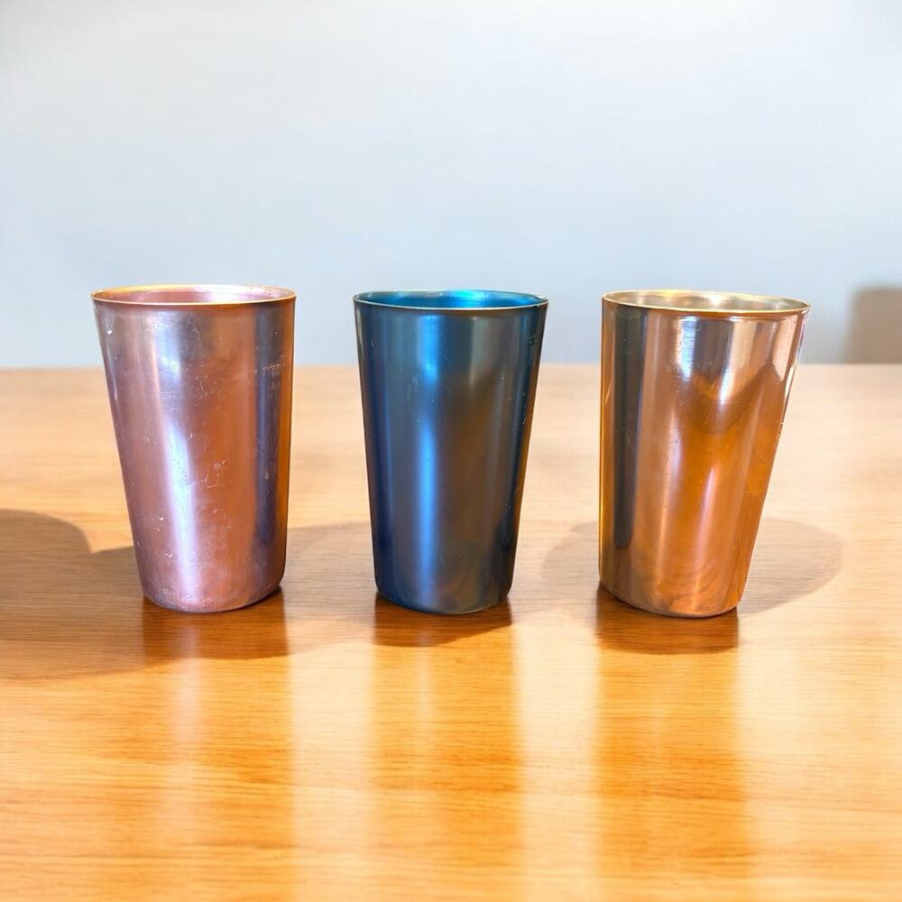 Set Of 3 Vintage Aluminum Bascal Italy Vintage Retro Multicolor Tumblers 10oz